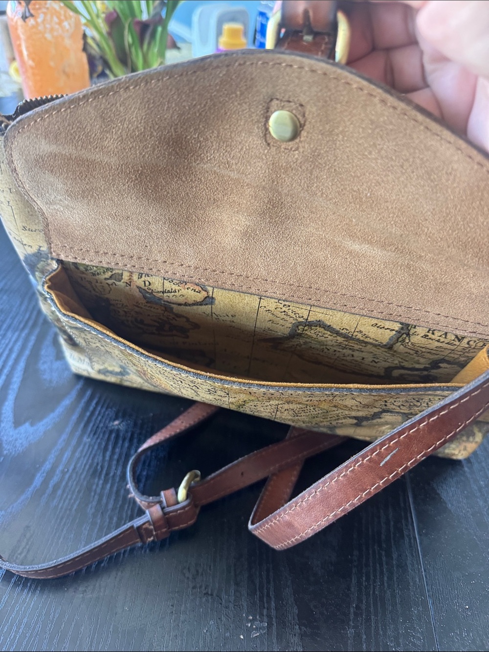 Patricia Nash Map-Print Crossbody with Brown Leather Trim - Picture 4 of 6